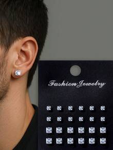 24-48pcs/Set Simple Punk Geometric Round, Square, Heart, Triangle, Five-Pointed Star Zirconia Earrings Suitable For Men, Suitable For Gorgeous Parties, Festivals, Vacations, Music Events, Couples, Gatherings, Dates, Gifts, Casual Wear