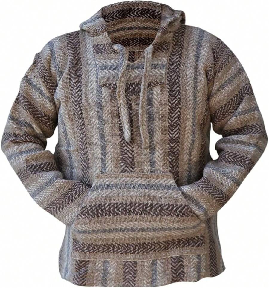 Deluxe Mexican Baja Hoodie Sweatshirt Pullover Jerga Surf Poncho Drug Rug-20256688 - Nâu/Nâu rám nắng - Xem 1