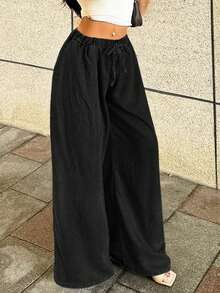Jeans Pants For Women High Waisted Drawstring, Loose And Breathable Ultra-Thin Denim Commuting Casual Pants - 黑色 - 查看 2