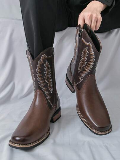 男士靴子，时尚拉链靴，适合户外休闲的休闲高帮鞋，青年英伦风格马靴，2000 年代风格街头服饰