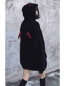 Womens Devil Wings Red Horn Sweatshirt Long Sleeve Hoodie Pullover Hooded Tops - màu đen - Xem 11