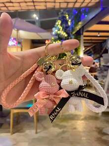 1 件/2 件/3 件/4 件卡通树脂泰迪熊钥匙扣带铃铛 3D 小雕像背包挂件卡通泰迪熊汽车钥匙扣吊坠礼物,创意可爱钥匙扣万圣节配饰教师节包挂绳带身份证夹汽车配饰包饰 - 毛線熊 - 查看 4