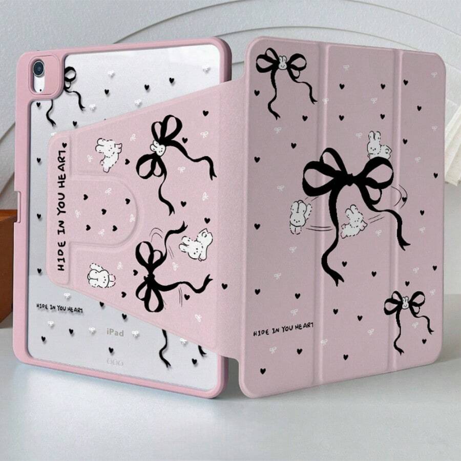 Funda protectora para iPad Air6 con rotación de 360°, cubierta para tableta 2025 con cobertura completa y anti-caídas, plegable de 10.ª generación, diseño creativo de conejo blanco y mariposa en acrílico - Multicolor - Ver 1
