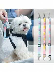 1 Pieza Cinturón de seguridad para mascotas en el auto, Correa retráctil para perro de color degradado, Correa para mascotas estilo arcoíris, Cinturón de seguridad para auto con cojín elástico, Cinturón de seguridad para perro resistente y duradero, Cinturón de seguridad para perro, ¡Haz que tu perro salga! Suministros para perros