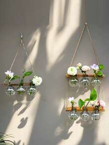 Probówka do roślin hydroponicznych, wiszący wazon na ścianę, wiszący stojak na kwiaty z drewnianej liny, innowacyjny dekoracyjny szklany pojemnik