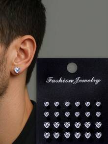 24-48pcs/Set Simple Punk Geometric Round, Square, Heart, Triangle, Five-Pointed Star Zirconia Earrings Suitable For Men, Suitable For Gorgeous Parties, Festivals, Vacations, Music Events, Couples, Gatherings, Dates, Gifts, Casual Wear