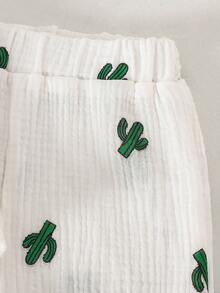 2 件套女婴舒适可爱仙人掌印花长袖衬衫和印花裤套装 - 彩色 - 查看 6