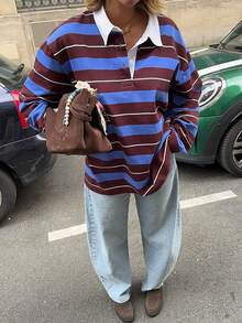 T-shirt rayé décontracté, convient pour l'école, le quotidien et la rue, automne