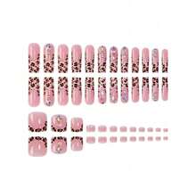 48Pcs Leopard French Tips Press On Nails Long Stiletto Fake Nails With Green Striped Design Zebra French Tips Press On Toenails Rhinestones False Toenails Short Square Fake Toenails For Women Manicure-363629 - FGH-22 - Xem 3