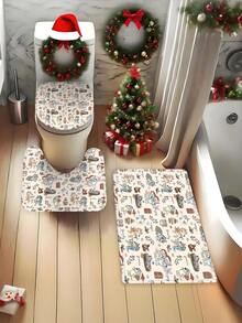 [Holiday Edition] 1/3/4pcs Bluey Family Cosplay Shower Curtain Set, Featuring Christmas Tree, Halloween Turkey Plaid Witch Hat, Bat Prints