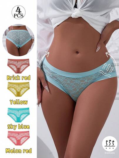 4-teiliges Set bietet ein hervorragendes Preis-Leistungs-Verhältnis. Kombiniert mit tiefgeschnittener Spitzen-Unterwäsche aus Europa und Amerika ist es eine sexy, atmungsaktive Damen-Triangel-Hose in Großen Größen, die bequem und nahtlos ist. Die maskenähnliche Unterwäsche ist hautfreundlich, bequem, kräuselt oder kneift die Haut nicht.