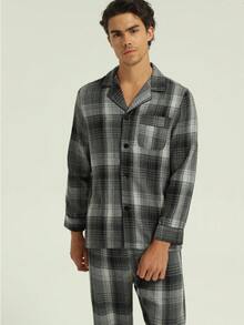 新款男士时尚休闲加厚冬季睡衣套装 - 灰色 - 查看 3