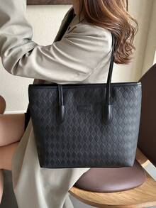 Plaid Pattern Large Capacity Tote Bag For Women,School Bag,Large Capacity,Portable,Classic Casual,Business Casual,For Teen Girls Women College Students,White-Collar Workers,Perfect For Work,Back To School,Middle School,High School,College - Black - View 14