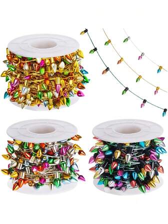 1pc 1/5M Miniature Plastic Light Bulb String Lights For Christmas Tree & Model Scenes - Mixed Color Glittery DIY Craft Decor, Decorative Plastic Fake String Lights Ribbon, Christmas Party String Beading Accessories, Miniature Scene Decorations, Christmas Decor