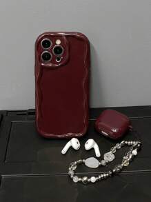 1pc Burgundy Luxury Phone Case, 1pc Apple Earphone Case + Wrist Strap, Compatible With Apple X, XR, 11, 12, 13, 14, 15, 16 Pro Max, 17, 17 Air, 17 Pro, 17 Pro Max - Multicolor - View 4