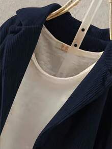 Abrigos de oficina con bolsillo frontal, botones y cremallera en unicolor para tallas grandes - Azul - Ver 2