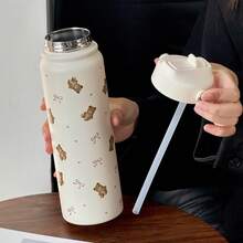 800ml süßer Bär Schleifen Muster Edelstahl isolierte Wasserflasche - tragbare Reise Tasse für heiße & kalte Getränke, ideal für Kaffee, Saft, Milch, Geschenke, Partys, Geburtstage, Valentinstag, Weihnachten und Schulanfang - Verschiedenfarbig - Übersicht 8