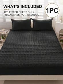 1 pieza Sábana ajustable impermeable, ropa de cama, sábana, funda de colchón, sábana suave y cómoda, sábana ajustable de unicolor a cuadros, estilo minimalista para decoración del hogar, sábana ajustable para cama individual, doble, king, queen, apta para todas las estaciones, lavable a máquina, decoración de otoño, decoración de habitación, vuelta al colegio, útiles escolares, negro