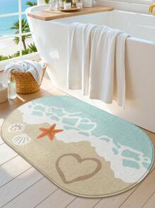 1 pièce Tapis de bain avec élément océanique, tapis de sol, matériau en polaire moelleux, design mignon de plage et de coquillages, style décontracté confortable, lavable en machine, convient pour la cuisine, la salle de bain, la salle à manger, le couloir, les fêtes, le Nouvel An, toutes les saisons, le jardin, la maison, la chambre, la décoration de festival