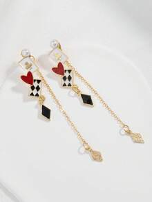 一对独特的撞色格纹心形耳环，时尚别致，是女性的理想珠宝之选，适合日常佩戴或派对场合。 - 彩色 - 查看 3