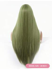 28英寸绿色长直假发，带刘海，耐热合成纤维，优雅时尚，独特发色，适合日常佩戴、派对、角色扮演等场合。也是万圣节和圣诞节送给女性的完美礼物。 - 綠色 - 查看 6