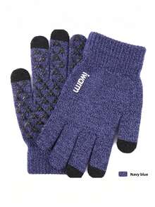 男女通用冬季手套 - 升级版触摸屏寒冷天气保暖针织手套，适合跑步、驾驶、徒步旅行 - 藏蓝色 - 查看 6