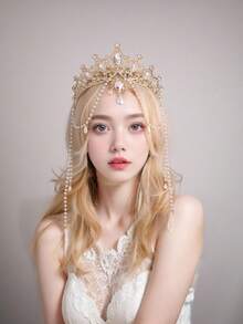 1 chiếc vương miện tua rua phong cách Baroque dành cho nữ, phụ kiện đội đầu thanh lịch đính ngọc trai giả, vương miện nữ thần, phụ kiện trang phục cổ điển màu đen, phụ kiện ngày Valentine, phụ kiện tóc cưới. - Vàng - Xem 1