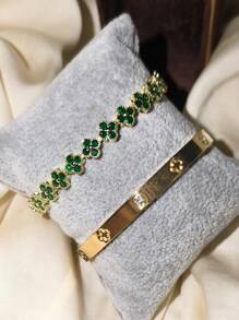 2 件经典奢华四叶草手链和手镯套装，女士时尚珠宝套装，适合日常佩戴，礼物