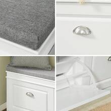 SoBuy Shoe Rack, Seating Chest, Bench With Seat Cushion, Shoe Bench With 2 Flaps, Blue, W X H X D Approx. 104 X 52 X 24 Cm FSR64-B Not Equipped With Side Drawer - White - View 7