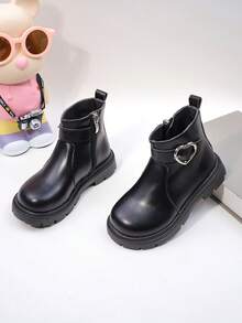 秋冬时尚儿童靴子，男童黑色踝靴，侧拉链设计，适合购物、度假、派对