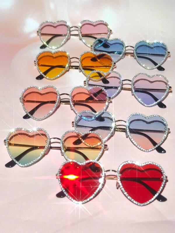 1pc Sparkling Heart Shaped Casual Bohemian Vintage Palace Style Cute Sexy Elegant Street Fashion Glasses For Party, Music Festival, Travel, All Seasons