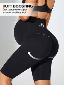 1pc Maternity Shorts, Belly Support Design, Lightweight & Breathable, Stretchy & Comfortable Sports - Black - View 2