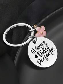 1pc Spanish Inspirational Quote "Time Is The Perfect God" Letter Keychain, Engraved Motivational Gift For Colleagues, Teachers, Students Bag Lanyards With Id Holder Car Accessories Bag Charms - Silver - View 4