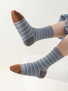 5 Pairs Boys' Striped Patchwork Socks (1-12 Years Old), Suitable For Boys' Outdoor Sports Wear In All Seasons, Fashionable, Soft And Minimalist, Suitable For Student And Teenager Outfits