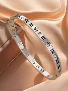 1pc Men's Fashion Stainless Steel Roman Numeral Bracelet (Openable)