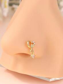 1 Pieza Pendiente de nariz con diseños colgantes de mariposa, corazón y cruz, Anillo de nariz en forma de L, Joyería de piercing de oro/plata para mujeres