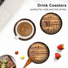 Set Of 6, Wooden Coasters, Round Non-Slip Drinks Mats With Whiskey, Rum, Cocktail And Brandy Designs - Suitable For Coffee, Tea And Alcoholic Beverages - Suitable For All Glasses And Mugs, Home Decor, Kitchen Decor, Kitchen Accessories, Table Decor - Brown - View 6