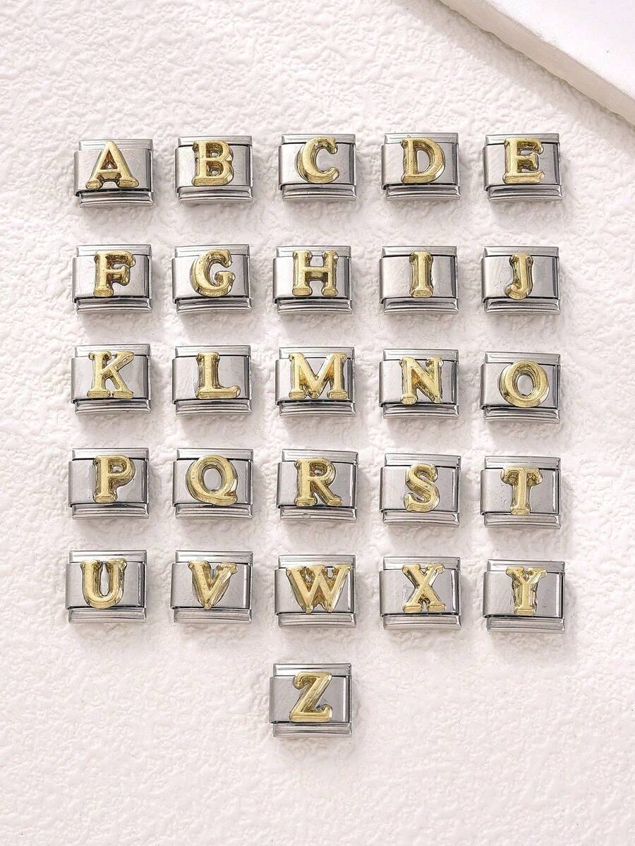 1 件 26 个字母模块化手链焊接 DIY 珠宝配件 - 金色鑲鑽-金底 - 查看 1