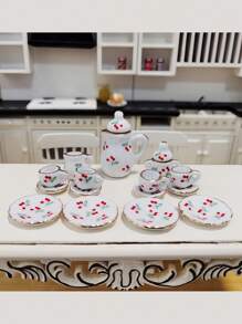 Juego de té vintage de 15 piezas con tetera, taza, plato y vajilla de cerámica blanca miniatura, modelo de casa, decoración de habitación, muebles para muñecas BJD/móviles y fotografía