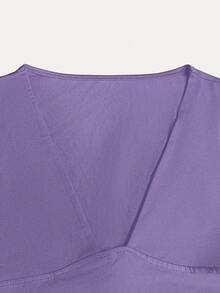 Fashionable Sexy V-Neck Tight Fit Long Sleeve Undershirt, Spring/Summer New Arrival - Violet Purple - View 7