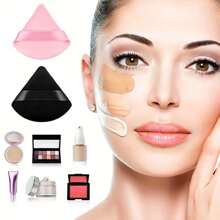 6 Stück Puderquastenset mit Reiseetui, dreieckige Make-up-Schwämme für lose Puder, Körperpuder, Fixierpuder, geeignet für Foundation, Beauty-Make-up-Tools (Schwarz + Rosa) Samt-Dreieck-Puderpuff, Make-up-Tools, Make-up-Schwamm, wiederverwendbarer Make-up-Schwamm, Make-up-Accessoires, Puderpuff, Trocken- & Nasspuderpuff, Make-up-Essentials für heißes Wetter, Strand-Make-up-Tools