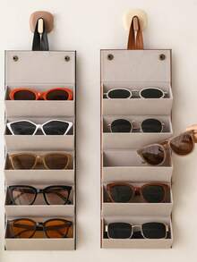 Leather Multi-Compartment Sunglasses Case, Minimalist Eyeglasses Storage Box, Portable Large Capacity Foldable Glasses Case - Black - View 1