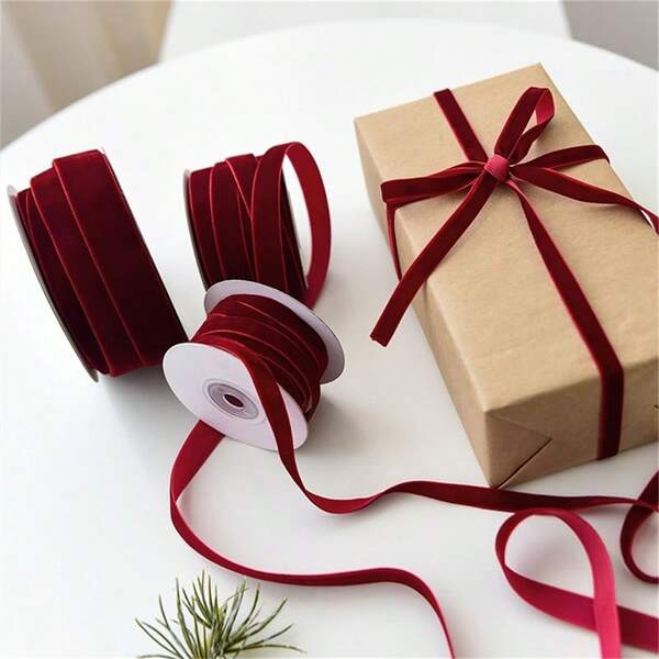 1pc 5 Yards Luxurious Burgundy Velvet Ribbon - Soft, Single-Sided, And Durable For Gift Wrapping, DIY Jewelry Making, Christmas Tree Decoration, Wedding Scene Arrangement, And Home Decor - Perfect For Crafting And Decorating Christmas Christmas Decorations Christmas Pajamas Christmas Gifts Christmas Decor
