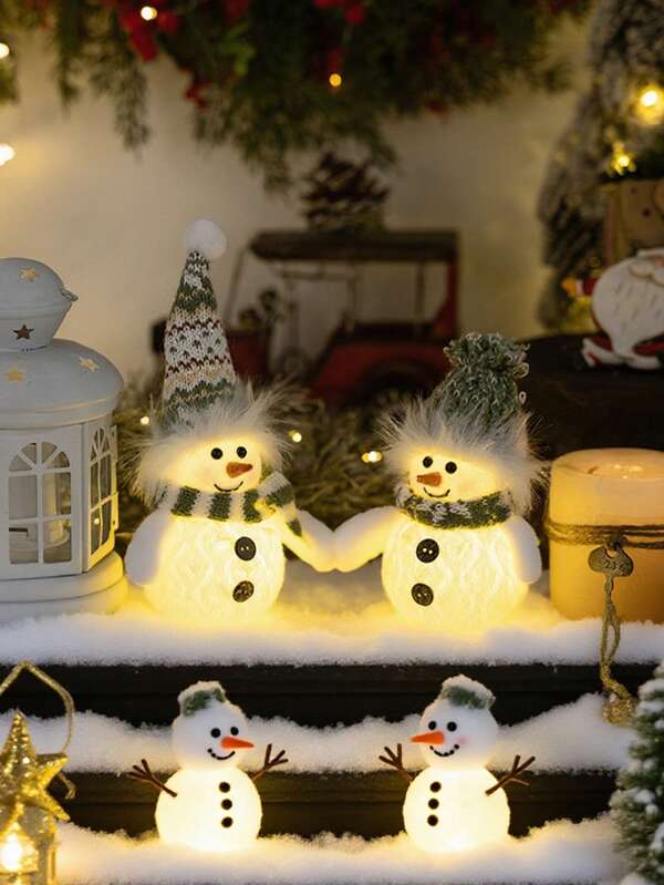 قطعتان - زينة عيد الميلاد المضيئة من الثلج المحشو، ديكورات طاولة، عيد الميلاد، رأس السنة، عيد ميلاد، زفاف، احتفال عطلة، هدية عيد الميلاد المضيئة، هدايا عيد الميلاد، زينة طاولة شتوية تعمل بالبطارية، زينة عيد الميلاد المعلقة بشكل ثلج