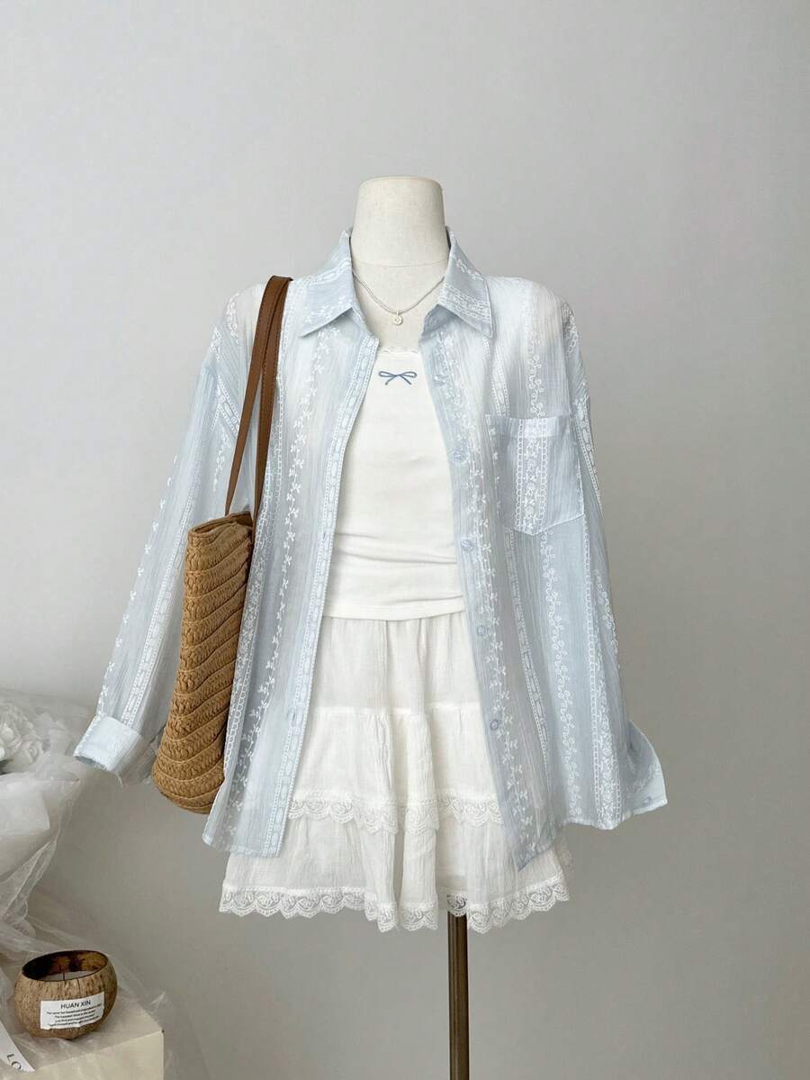 American Retro Unique Design Women Loose Casual Long Sleeve Sun Protection Shirt Jacket