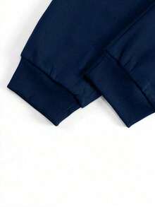2pcs/Set Teenage Boys/Teen Boy Casual Outdoor Contrast Color Jacket And Sports Pants Set - Navy Blue - View 5