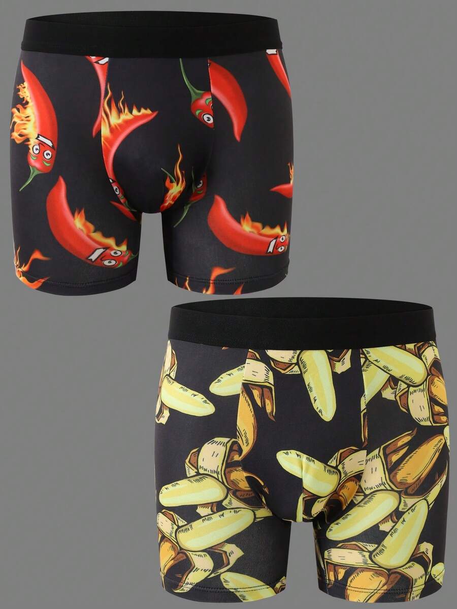 Men's Underwear, Funny Banana & Chili Print Briefs Suitable For Weddings, & Comfortable Men's Boxer Briefs Men's Sports Boxing Trunks, Gift For Boyfriend