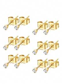 2/4pcs Minimalist Stainless Steel 4-Prong Cubic Zirconia Stud Earrings, Butterfly Clasp Earring Plugs, 2mm Shiny Synthetic Zirconia Cartilage Earrings, Hypoallergenic Small Earrings For Healed Piercings, Unisex Design Suitable For Daily Wear, Suitable For Various Piercings. Jewelry Gift