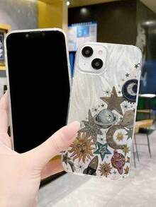 1pc Dreamy Universe Sun & Star Feather Design Personalized High-End Phone Case Compatible With IPhone 17/16/15/14/13/12/11 - Multicolor - View 4