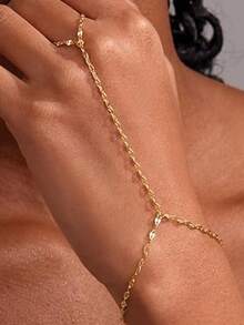 1pc Metal Chain Linked Finger Ring Bracelet, Personalized Jewelry Accessory For Daily, Party, Celebration